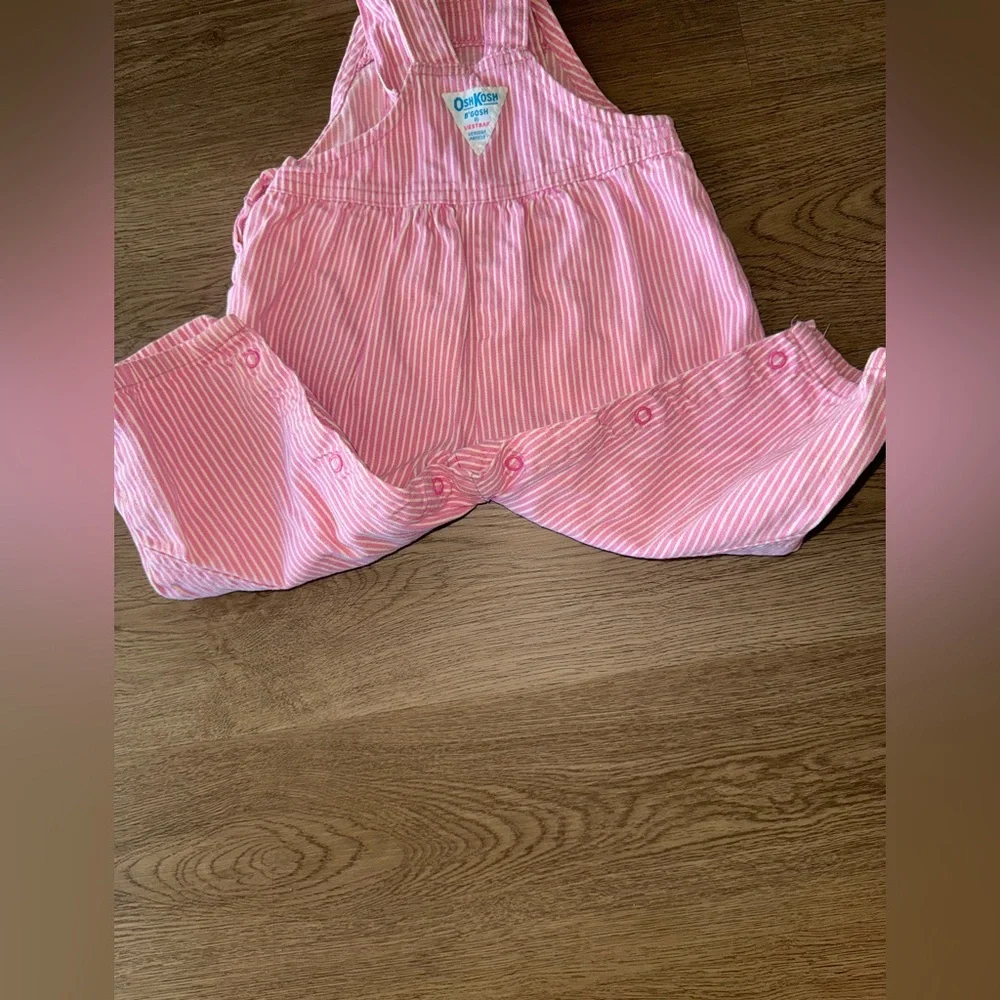 Vintage USA OshKosh B'gosh Pink Striped 100%Cotton Overalls Baby Girl 24 Months